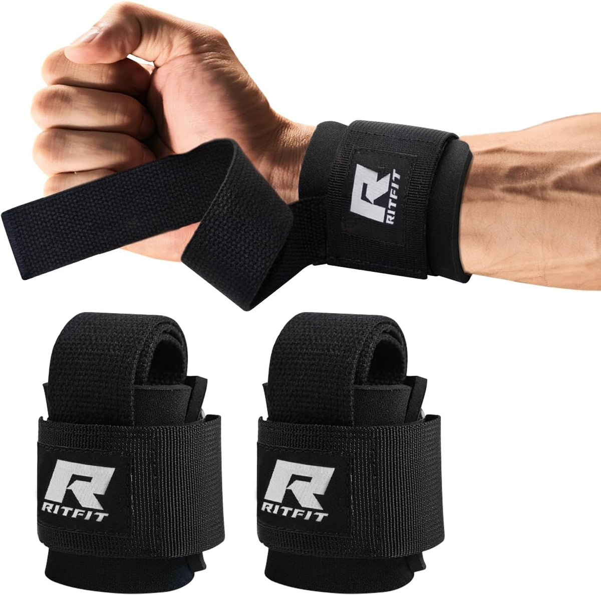 RitFit Weightlifting Wrist Straps - Durable Lifting Wraps for Powerlifting & Strength Training