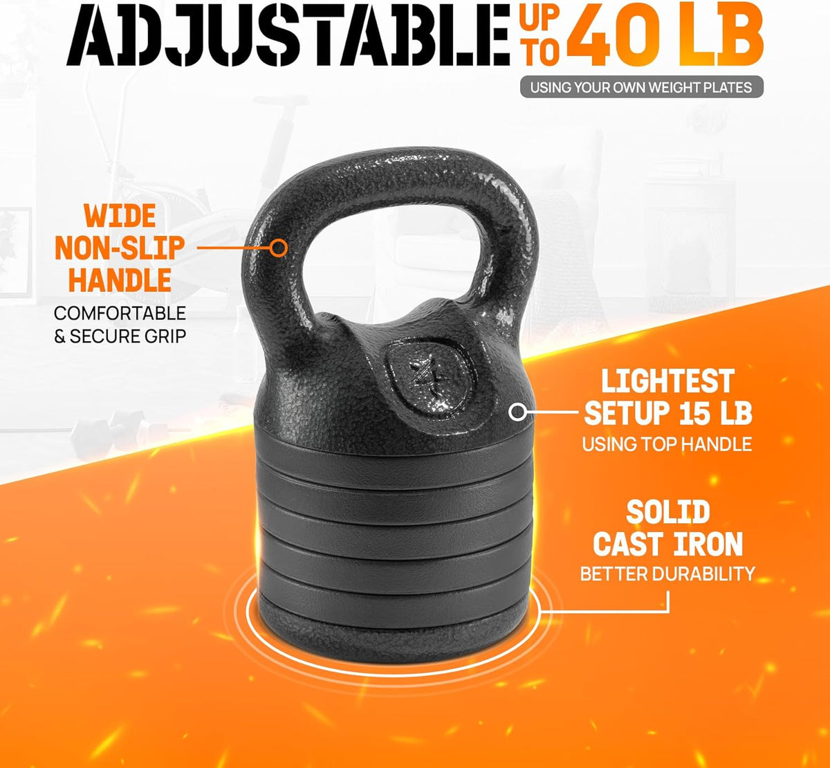 Yes4All Adjustable Kettlebell Set - 20-40 LB Solid Cast Iron for Home Gym Strength Training | Black