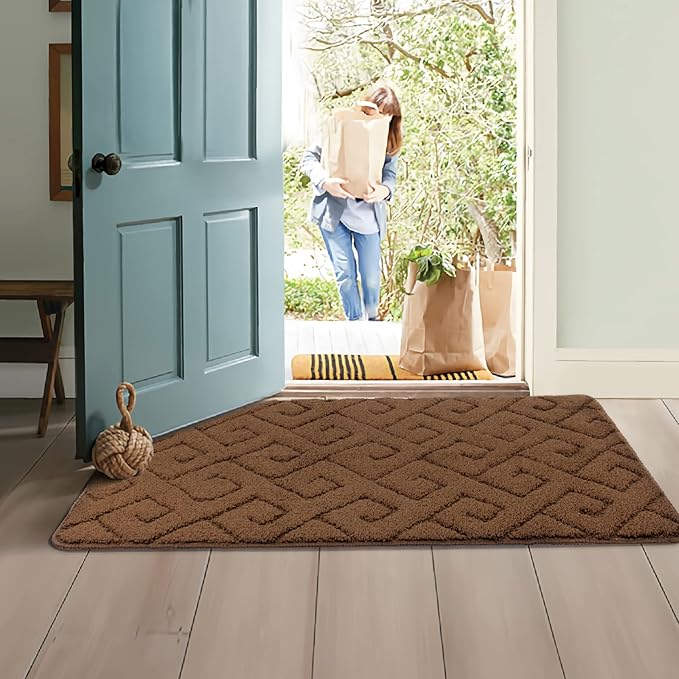Walensee Indoor Doormat, Front Door Mat for Entrance (32"x48" Brown) Machine Washable Entryway Rug, Non Slip Trapper Door Rugs Absorbent Dirt Low Profile Shoes Scraper Inside Floor Mats