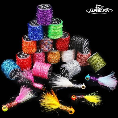 LURELINK-Crystal-Flash-Chenille-Fly-Tying-Materials-16-Colors-Sparkling-Chenille-for -Crappie -Jig Making Supplies & Fly Patterns (16-Colors)