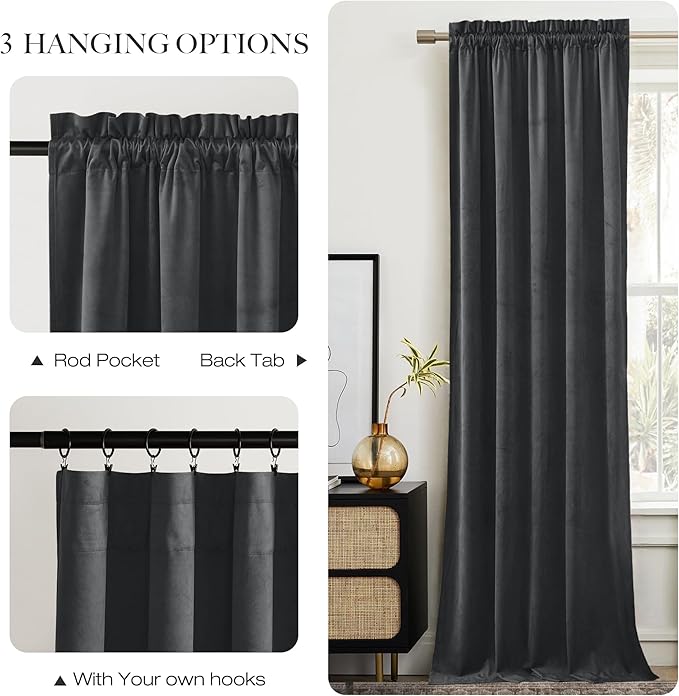 NICETOWN Living Room Grey Velvet Curtains, Sound and Sunlight Reducing Heavy