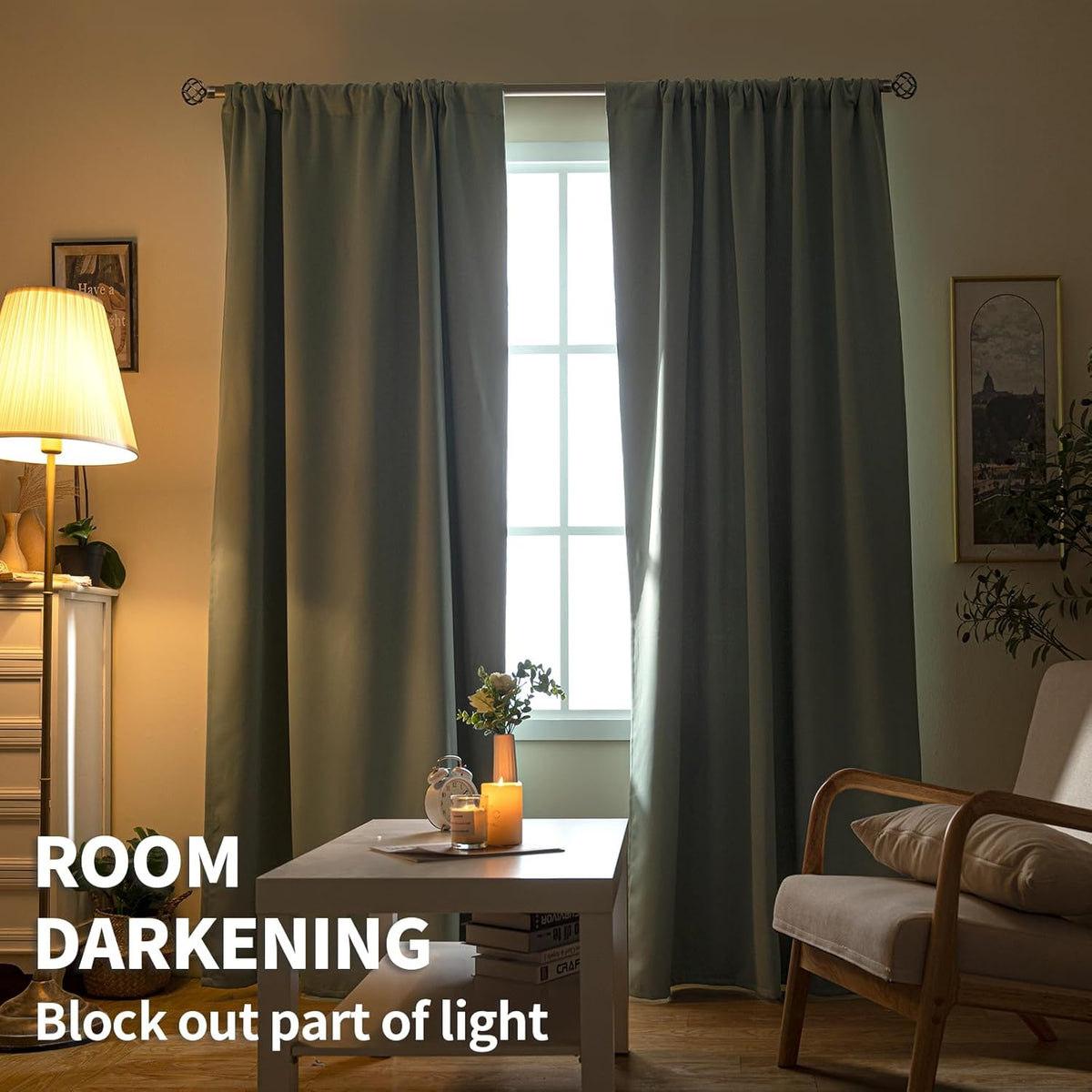 BGment Light Sage Blackout Curtains for Living Room 84 Inches Long - Rod Pocket Thermal Insulated Room Darkening Drapes for Bedroom Dining Privacy, 52 x 84 Inch, 2 Panels