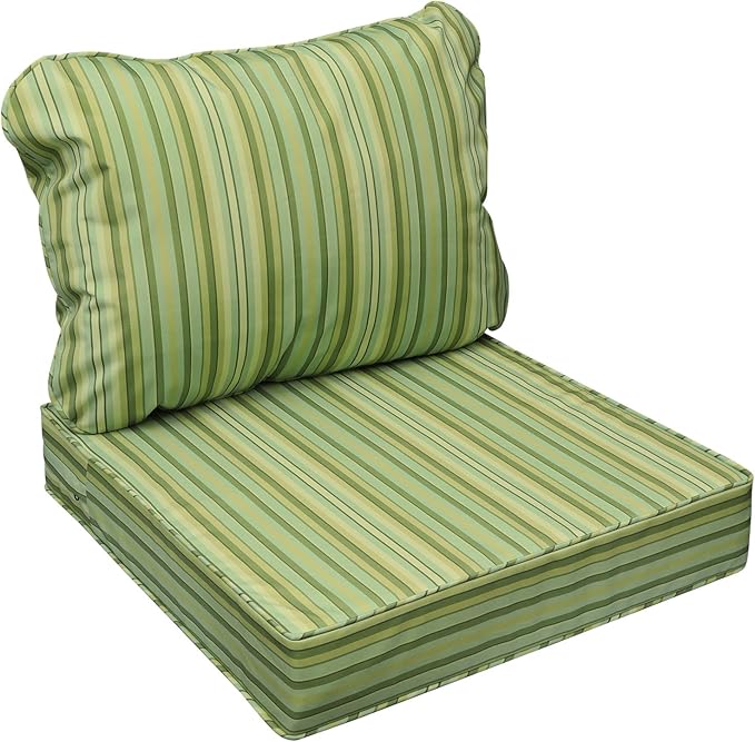 AAAAAcessories Outdoor Seat Cushions for Chairs, Fade-Resistant, Waterproof Patio Furniture Replacement Cushions, 21" x 21" x 3" + 21" x 17", Mossy Forest Stripe