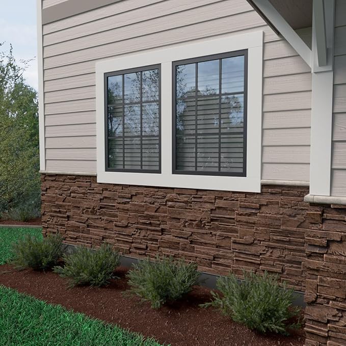 EverStone Cascade Faux Stone Panel, 48 5/8"W x 24 3/4"H x 1 1/4"D, Sequoia