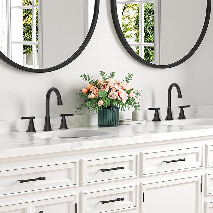 Bathroom Faucets for Sink 3 Hole, Hurran Oil Rubbed Bronze Bathroom Sink Faucet with Pop-up Drain and Supply Lines, Stainless Steel Lead-Free Widespread Faucet for Vanity RV Farmhouse