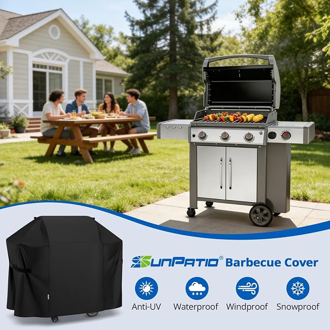 SunPatio 58 Inch Outdoor Grill Cover, Compatible for Weber Genesis II, Genesis 300 and II LX 300 Series Gas Grills, Heavy Duty Waterproof Barbecue Cover, Compared to Weber 7130, 58"W x 25"D x 44.5"H