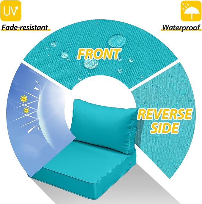 AAAAAcessories Outdoor Seat Cushions for Chairs, Fade-Resistant, Waterproof Patio Furniture Replacement Cushions, 23" x 23" x 5" + 23" x 13.5", Turquoise Blue