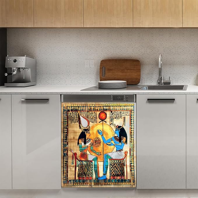 Dishwasher Magnet Cover Egyptian Egypt Papyrus Women Reusable Dishwasher Magnetic Cover Sticker Decorative Dish Washer Door Cover Panel for Home Kitcen Appliance, 21x26 in