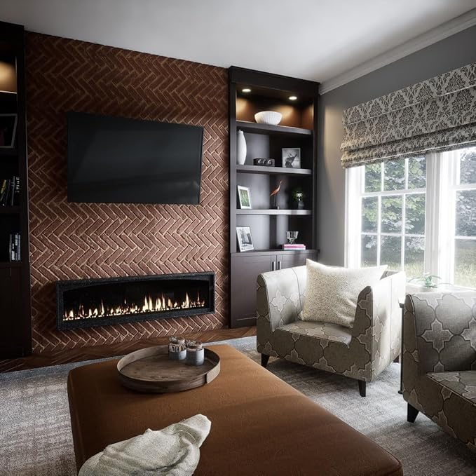 EverStone Herringbone Faux Brick Panel, 46 1/2"W x 25 1/4"H x 1"D, Cabernet