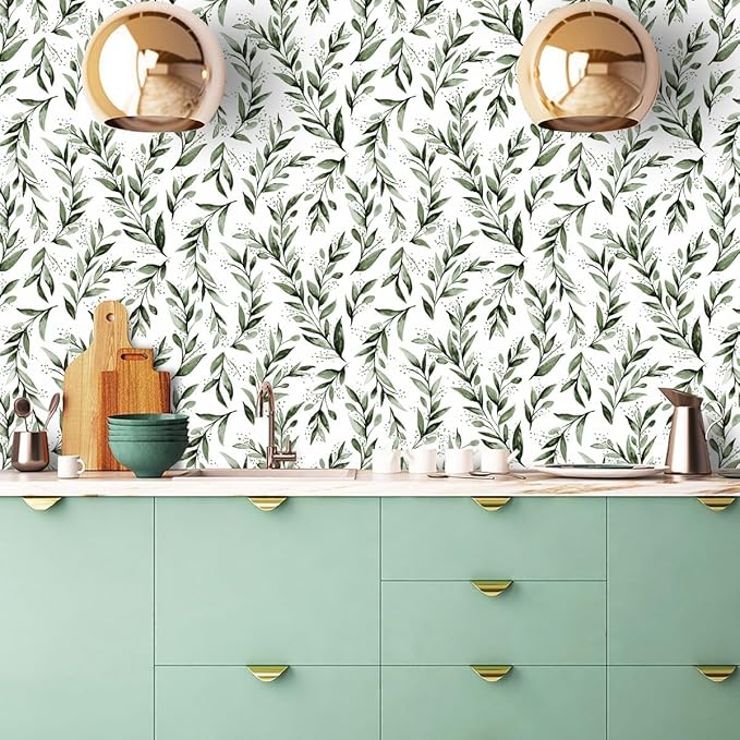 Livebor Green Leaf Wallpaper Peel and Stick Olive Leaf Contact Paper 17.7inch x