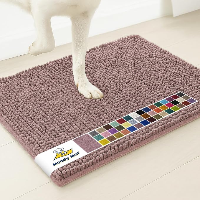 Muddy Mat® | Super Water Absorbent Door Mat Indoor, Microfiber Quick Dry Chenille Entryway Rug, Slip Resistant Front Door Mat, Indoor Mats for Entryway, Machine Washable Pet Rug, Plum 2ft x 3ft