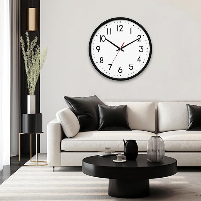 HZDHCLH Wall Clock Black, Silent Wall Clocks Battery Operated 12 Inch Modern