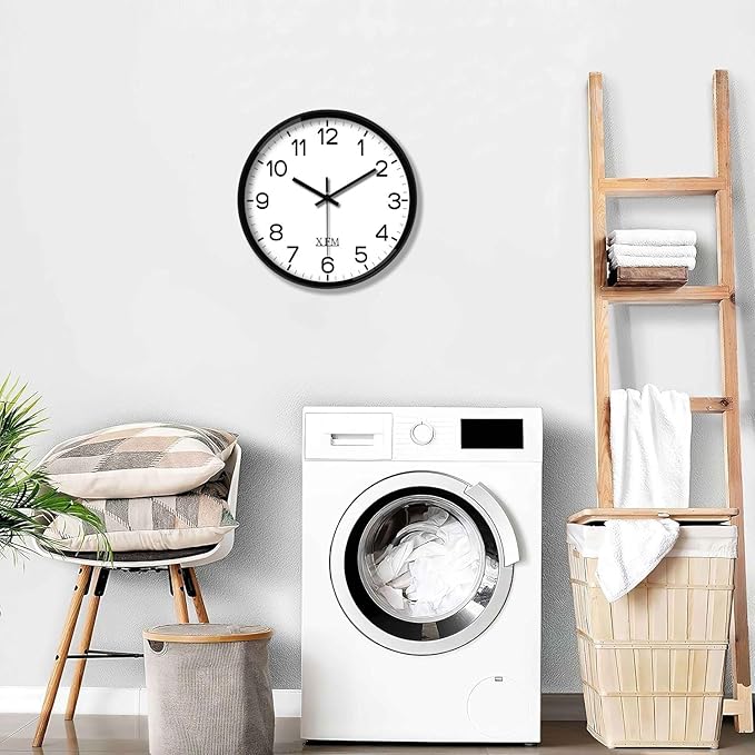 XFM Large Wall Clock Black Silent Wall Clocks Battery Operated 16 Inch Modern