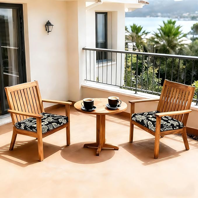 LVTXIII Outdoor Seat Cushions Seasonal Replacement Chair Cushions, Patio Chair Pads with Ties for Dining Chairs and Garden Furniture, Square Back, 22"x22"x3", 2 Pack, Elegant Vines Black