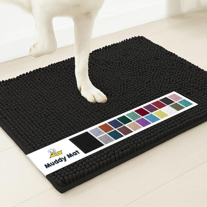 Muddy Mat® | Super Water Absorbent Door Mat Indoor, Microfiber Quick Dry Chenille Entryway Rug, Slip Resistant Front Door Mat, Indoor Mats for Entryway, Machine Washable Pet Rug, Black 24"x36"