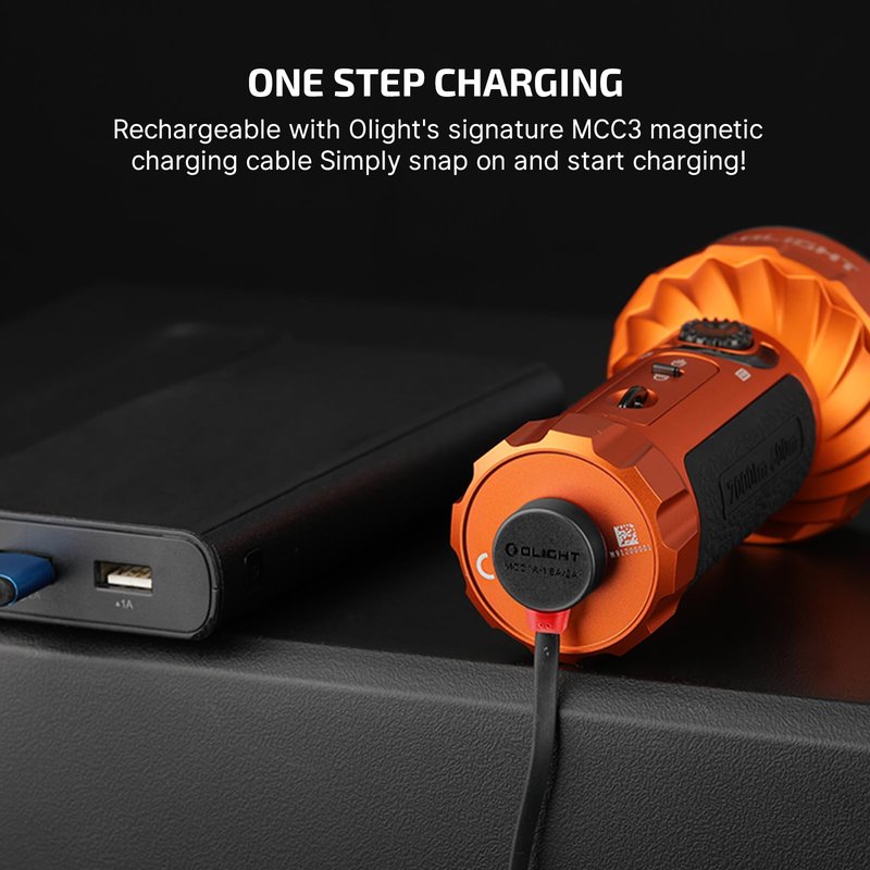 OLIGHT Marauder Mini 7,000 Lumens Bright Flashlight with 600 Meters Beam Distance, Powerful RGB Lights, Magnetic Rechargeable for Outdoors Work, Hunting, and Searching (Orange)