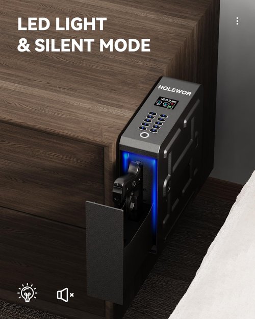 HOLEWOR Slider Gun Safe for Handgun Biometric Drop Down Pistol Safe, Mounted Single Handgun Safe Bedside Gun Safe