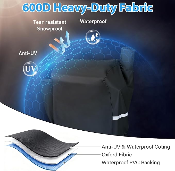 Utheer Grill Cover for Rectec RT-1250, RT-700, RT-680, Flagship 1100 | 600D Heavy Duty, Waterproof, Fade Resistant, Elastic Drawstrings, Wood Pellet Grills