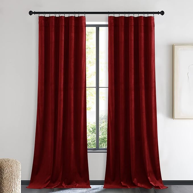 NICETOWN Christmas Red Velvet Curtains and Drapes, Extra Long Elegant Wall