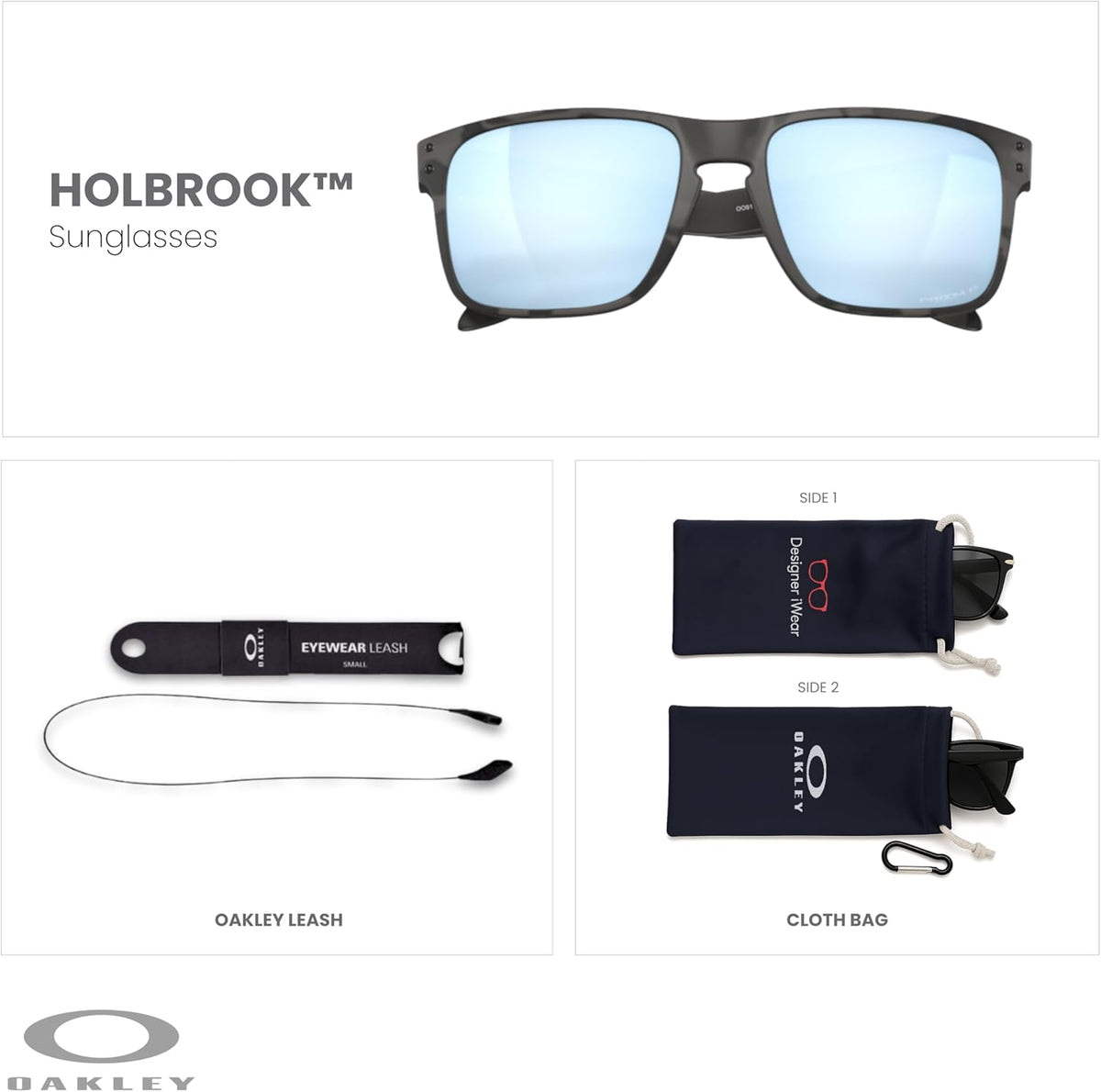OAKLEY Holbrook OO9102 Square Sunglasses for Men+ Bundle Accessory Leash Kit, Microfiber Pouch