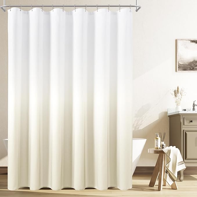 Naturoom Warm Beige Shower Curtains for Bathroom,Ombre Cloth Fabric Shower Curtain Set with 12 Hooks Denim Blue Bathroom Decor 72 x 72