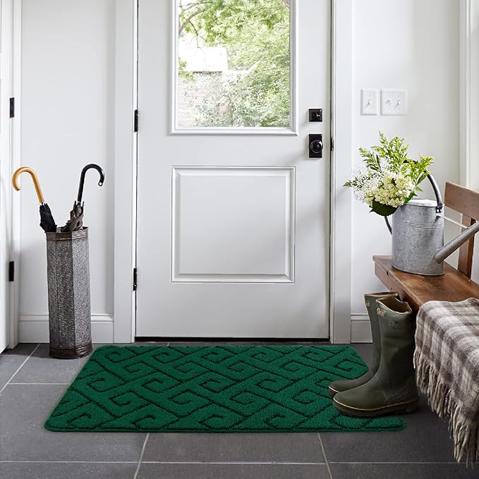 Walensee Indoor Doormat, Front Door Mat for Entrance (20"x32" Green) Machine Washable Entryway Rug, Non Slip Trapper Door Rugs Absorbent Dirt Low Profile Shoes Scraper Inside Floor Mats