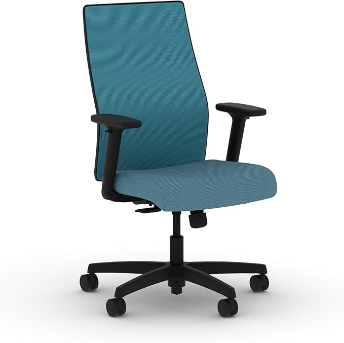 HON Ignition 2.0 Mid Back Task Chair, Spectrum Mesh, Standard Synchro-Tilt Control, Office Chair with Lumbar Support, Height and Width Adjustable Arms, Black Frame, Sky