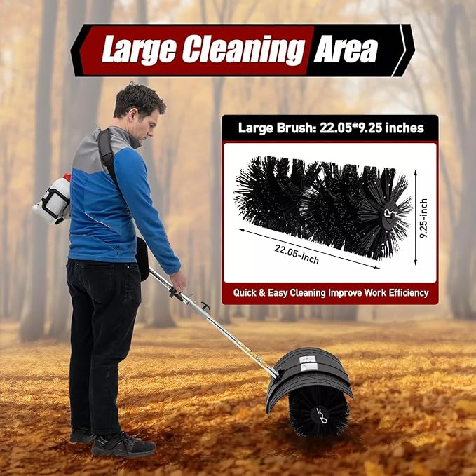 2-Stroke 52CC Handheld Sweeper Power Broom for Artificial Turf, Cleaning Driveway Turf Lawns Grass Gas Powered Sweeping Broom, 2.3HP Single Cylinder Grass Power Brush Lawn Sweeper Cleaner Tools