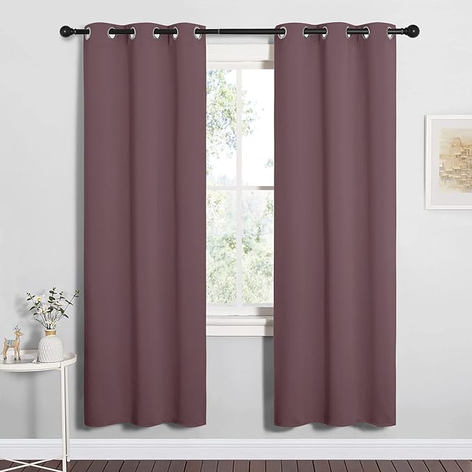 NICETOWN Bedroom Curtain Panels Blackout Draperies, Dry Rose, 1 Pair, 34 by