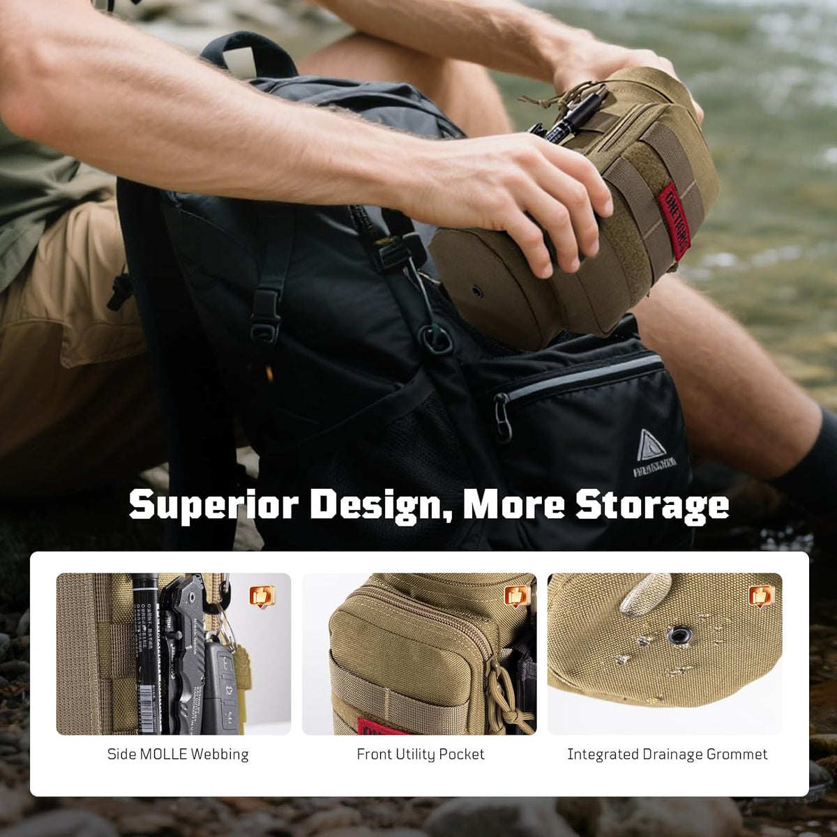 OneTigris Tactical Water Bottle Pouch - 32oz Sniper Holder with Extra Pouch & Strap for Hiking, Camping, Climbing