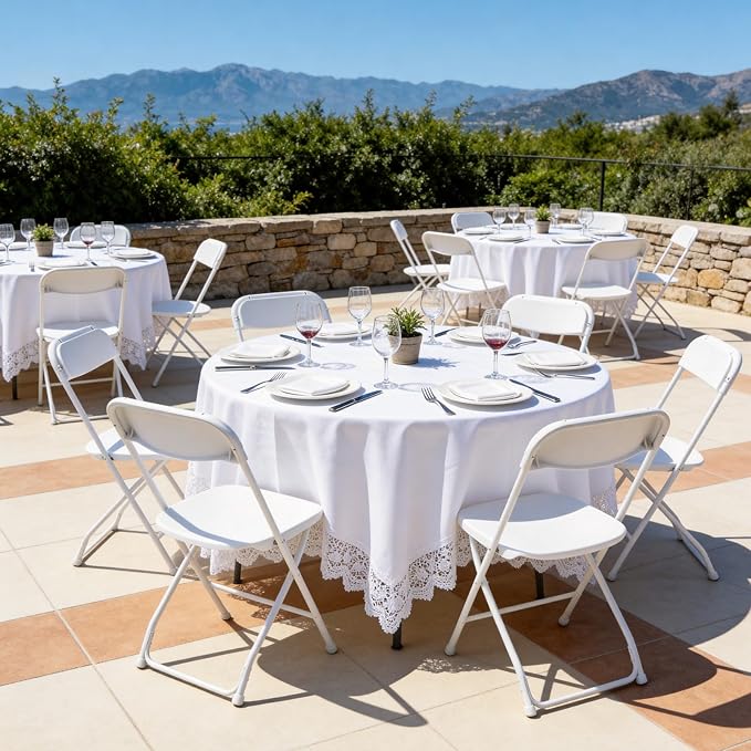 4 Pack White Plastic Folding Chairs, Outdoor Portable Folding Chair with Steel Frame, 350lbs Capacity Stackable Foldable Chairs for Patio, Garden, Picnic, Kitchen, Events