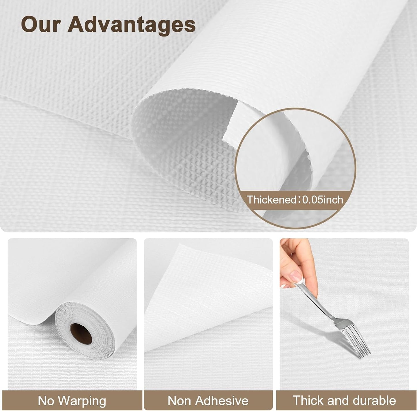 OcePor Non-Adhesive Drawer and Shelf Liner 17.5IN x 30FT，Non Slip Cabinet and Cupboard Liner, Kitchen Cabinet Liners for Shelves, Waterproof Drawer Shelf Liners for Cabinets/Bathroom Cupboard, White