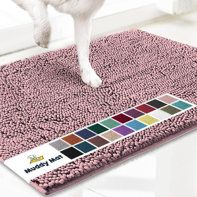 Muddy Mat® | Super Water Absorbent Door Mat Indoor, Microfiber Quick Dry Chenille Entryway Rug, Slip Resistant Front Door Mat, Indoor Mats for Entryway, Machine Washable Pet Rug, Pink 19"x30"