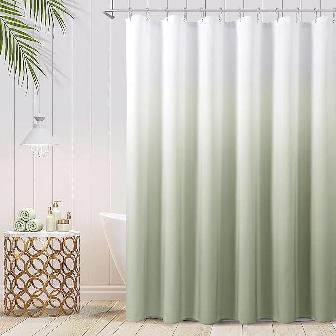 Sage Green Shower Curtains for Bathroom, Ombre Textured Fabric Shower Curtain Set, Hotel Spa Luxury with 12 Hooks, Machine Washable, Decorative Bathroom Curtain 72 x 72