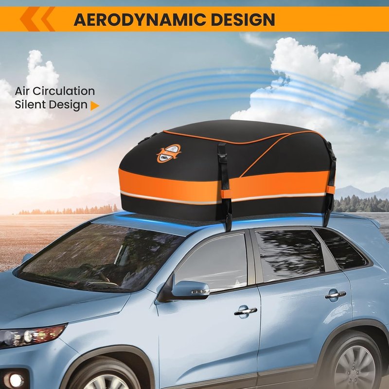 Sailnovo Car Rooftop Cargo Carrier Roof Bag, 15 Cubic Feet Waterproof Rooftop Cargo Carrier Bag, Fit Car with Without Luggage Rack - Cartop Carrier Bag with Tie-Down Strap, Safety Hook