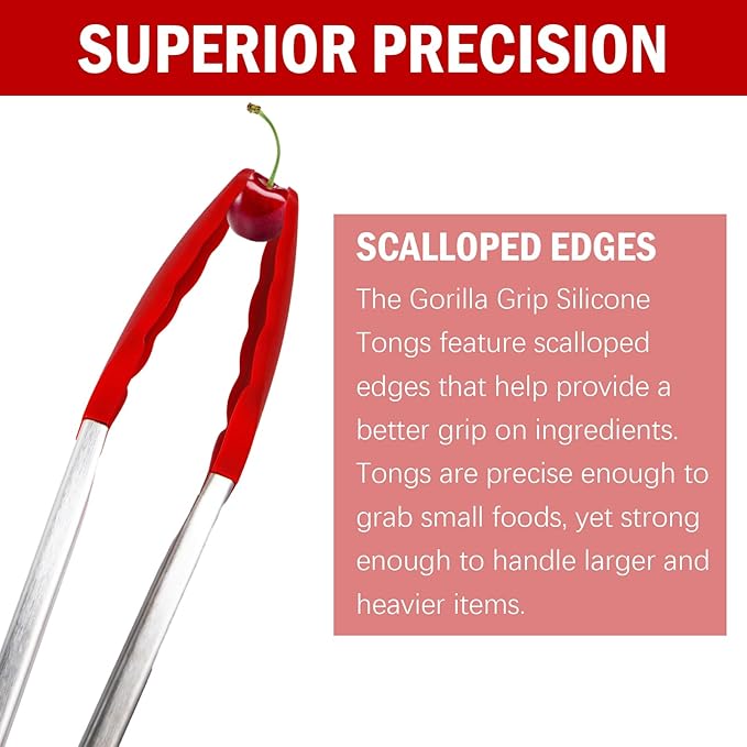 Silicone Kitchen Tongs for Cooking - 9+12 Inch Heat-Resistant Stainless Steel Cooking Tongs with Non-Slip Handle, Non-Scratch Tips for Grilling, BBQ, Salad & Air Fryer - 2-PieceRedSet