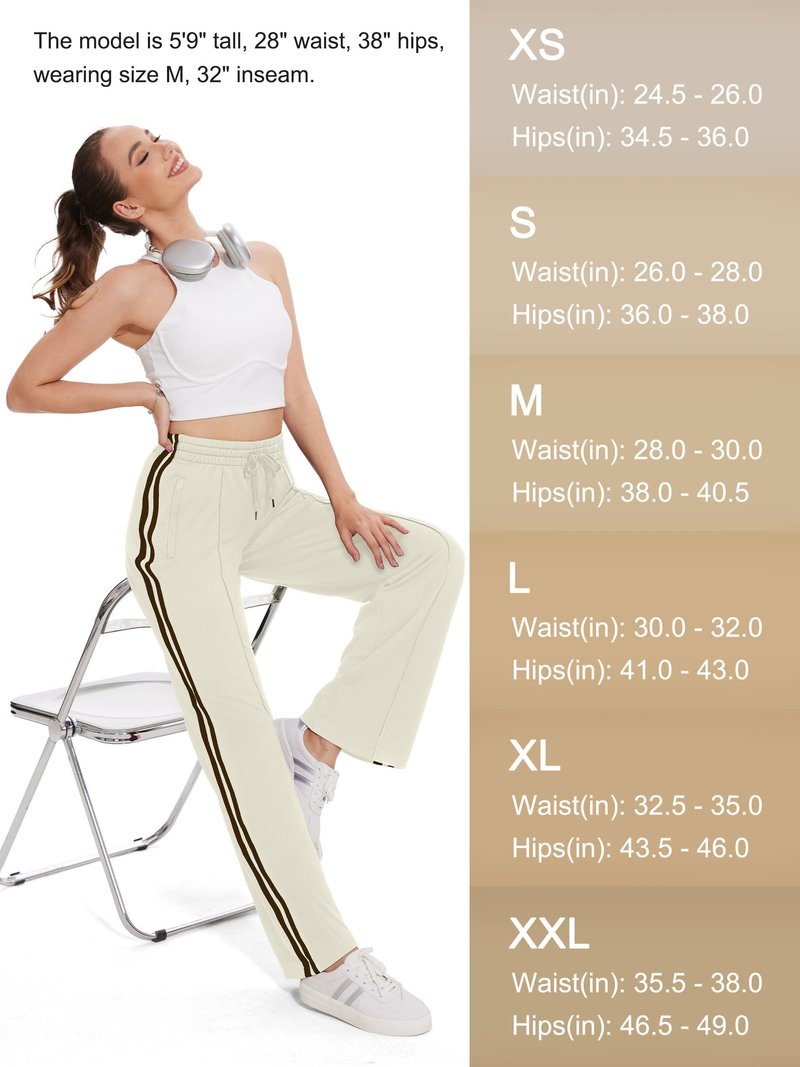 Tapata Regular Women's 30" Inseam Casual Pants Track Athletic Sweatpants Warm Up Loose Side Stripe Street Slacks, Beige, M