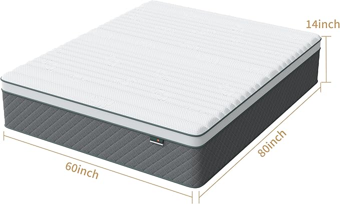 14 Inch Queen Mattress, Cooling-Gel Memory Foam and Pocket Spring Hybrid Mattress, Queen Bed Mattress in a Box, CertiPUR-US Certified, Medium Firm, Queen Size Mattress