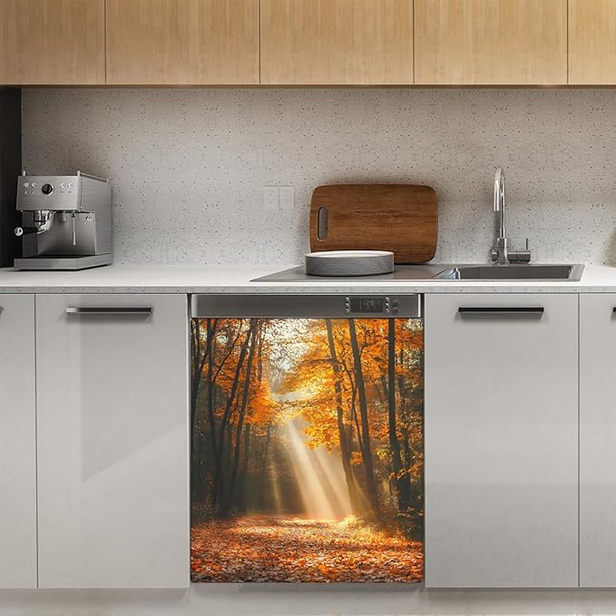 Autumn Golden Forest Dishwasher Magnet Cover for The Front Magnetic Dishwasher Door Covers Dish Washer Sticker Wrap Home Decorative Appliances Panel Decal Kitchen Decor 23" x 26" (Magnetic)