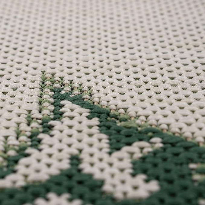Tropical Outdoor Rug Jungle Leaves Design for Patio in Green Beige, Size: 3'11" x 5'7"