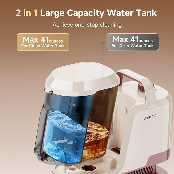 Uwant Carpet Cleaner Machine 22Kpa Portable Carpet Cleaner for Pet, Upholstery Cleaner Machine with Oxy Solution Set of 1 for Spot, Cars,Rug,Furniture