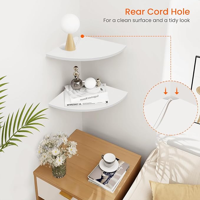 Homode Corner Wall Shelf, 12 in Wide Rounded Corner Shelf Floating