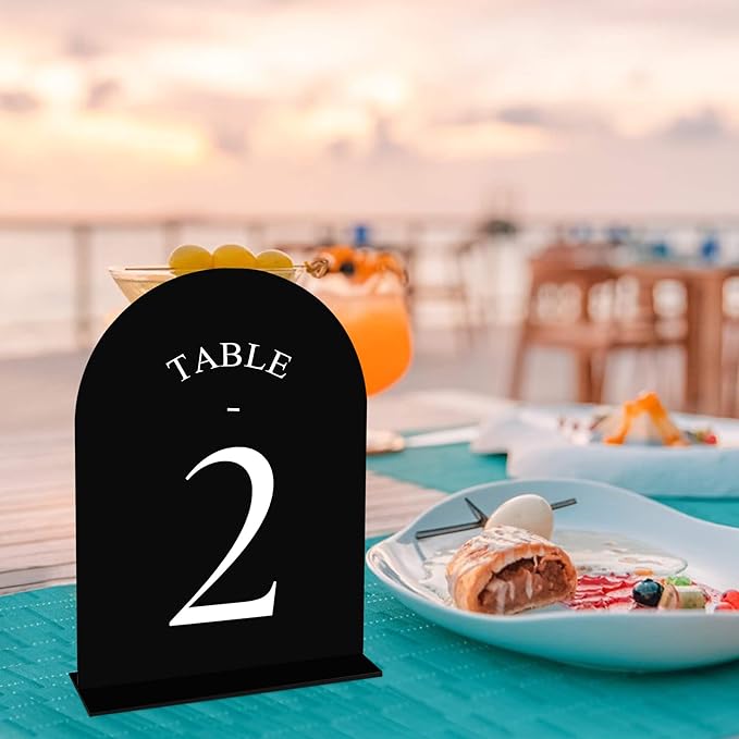 JOYIT Arch Wedding Table Numbers 1-40 with Stands – Double-Sided Printed 5" X 7" Acrylic Table Signs with Black Background White Text, Perfect Acrylic Table Numbers for Wedding Receptions, Parties, Anniversaries, and Events