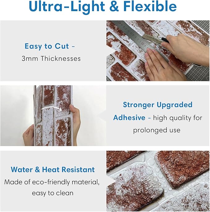 COMSTICKC 3D Faux Brick Wall Panels Peel and Stick, Small Size Self Adhesive