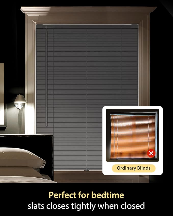 UNISHADES No Drill Blinds for Windows 1" Vinyl L-Shaped Slats Cordless Mini