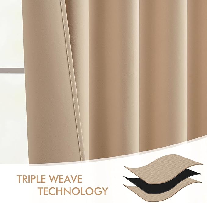 MIULEE Back Tab Beige Curtains 120 Inch Long 2 Panels Set