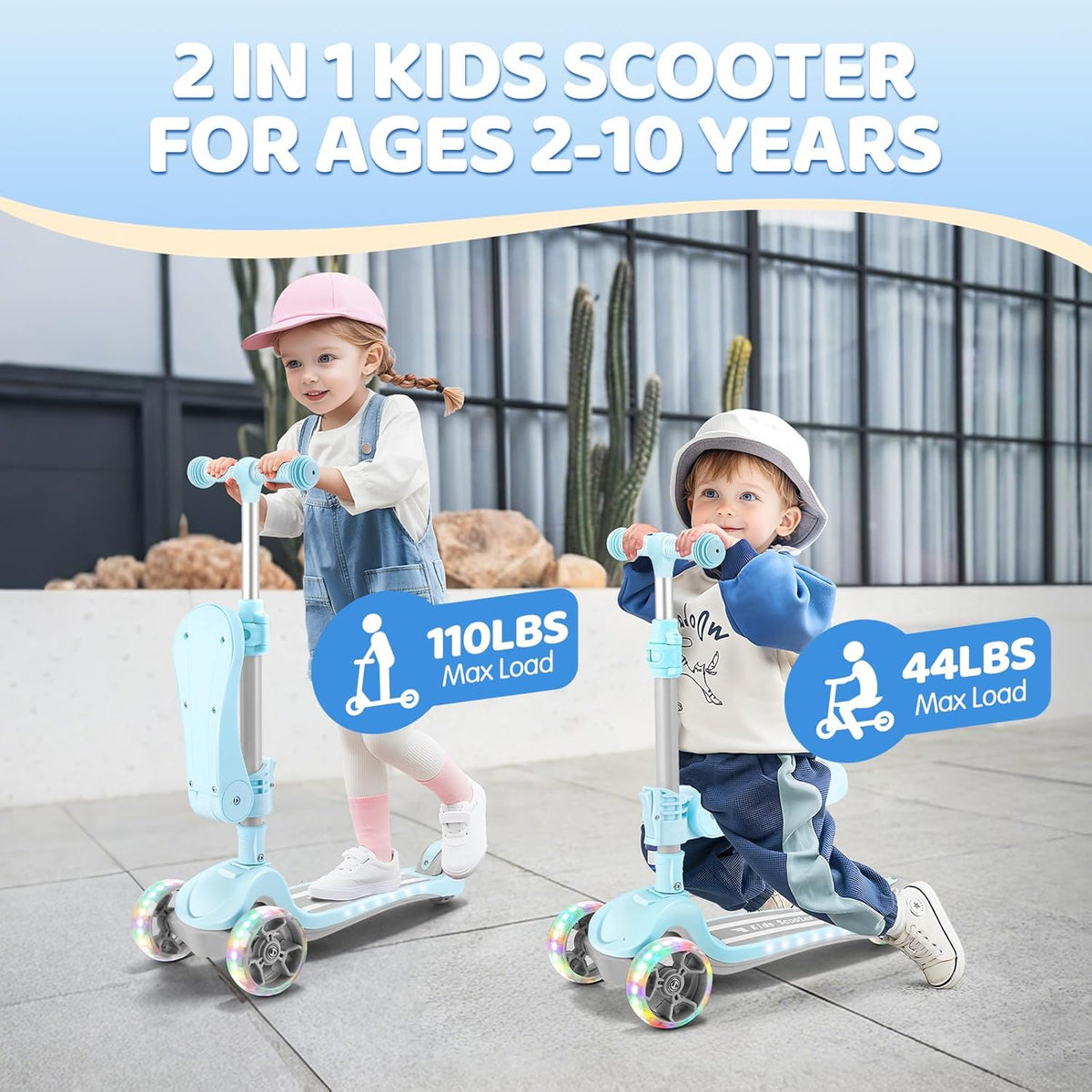 Skiennix Kids Scooter - 2-in-1 Kick Scooter with LED Light-Up Wheels | Adjustable Heights for Ages 2-8