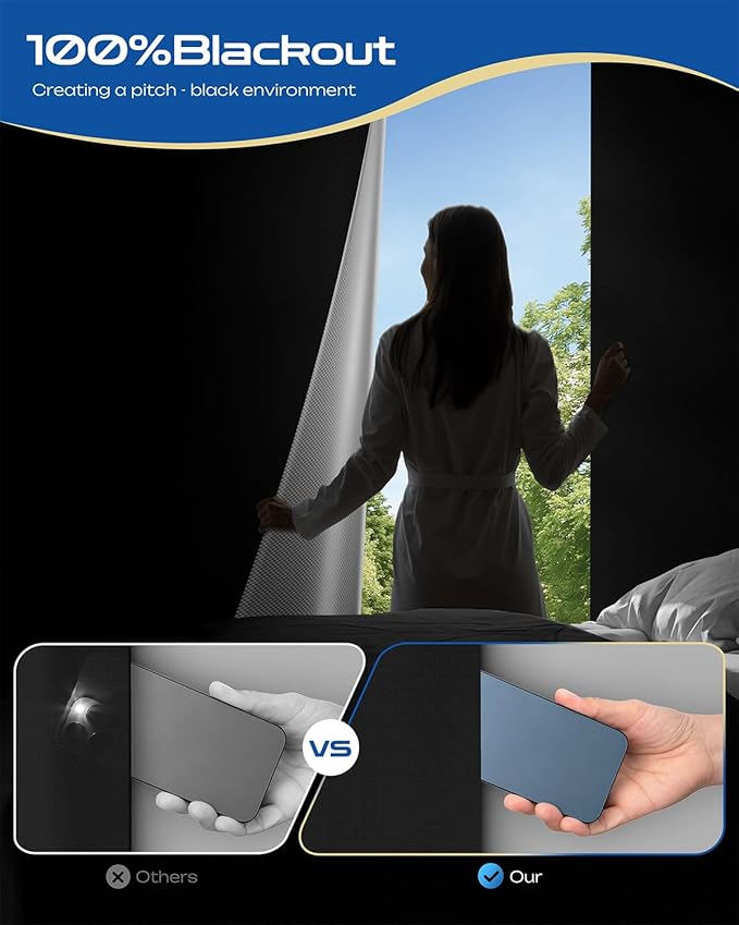 47" W x 60" L 100% Portable Blackout Curtains, Total Darkness No-Drill Black