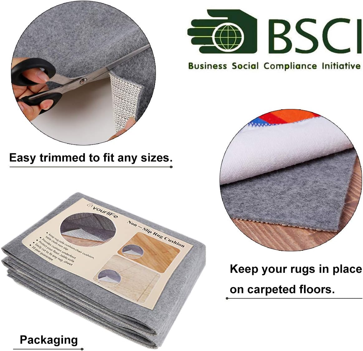 Non Slip Rug Pad Grippers - 2x6, 1/8" Thick, (Felt + Rubber) Double Layers Area Carpet Mat Tap, Provides Protection and Cushioning for Hardwood or Tile Floors