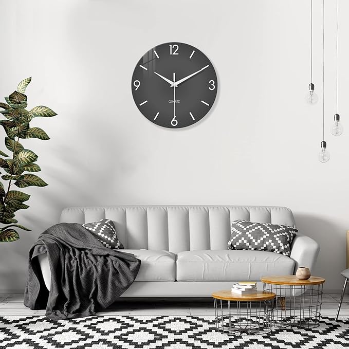 XFM Minimalist Wall Clock 16 Inch Large Grey Wall Clocks Battery Operated Round